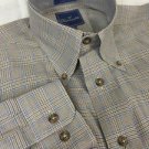 Faconnable Checkered Gray/blue Mens Medium Dress Shirt Long Sleeve