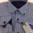 Benetti Luxury Mens Large Striped Egyptian 2-Ply Blue Cotton Dress Shirt New NWT