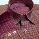 Bugatchi Uomo Checkered "Vin Rogue Pink" Rayon Weave Mens Large Dress Shirt