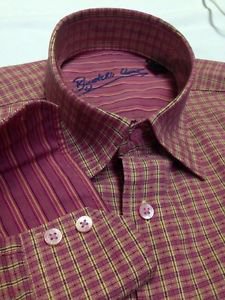Bugatchi Uomo Checkered "Vin Rogue Pink" Rayon Weave Mens Large Dress Shirt