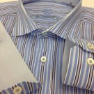 Bugatchi Uomo Blue Mens Large Striped 16.5" 36/37" Crisp Long Sleeve Dress Shirt