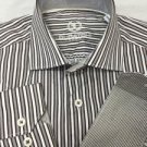 Bugatchi Uomo Striped Brown/White Mens 15.5" 34/35 Dress Shirt Smooth Thick