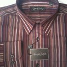 Kenneth Roberts Platinum burgundy Striped NWT Mens Large 17" 37" Dress Shirt