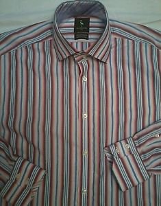 Tailorbyrd Flip Cuff Red/Blue Stripe Large Mens Multi-color Classic dress shirts
