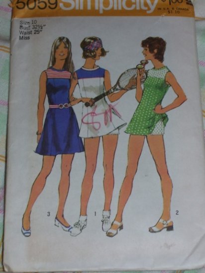 Vintage 1972 Simplicity Tennis Dress Pattern Size Ladies 10 Free Mailing