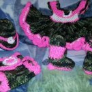 Handmade Crocheted Cowgirl Outfit, Pink Trim