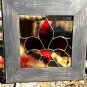 Stained Glass Red Fleur de lis in frame
