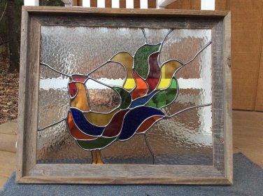 Stained Glass Rooster Panel Framed