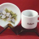 Miniature Trillium Cup and Saucer with Display Stand Ontario Flower
