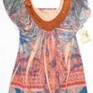 NEW One World Orange/Blue Paisley Design Top Size LARGE
