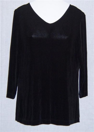 Citiknits S Small Black Slinky Top Shirt V neck Stretch