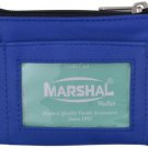 Blue Leather ID Holder Coin Change Purse Credit Card Pouch w Key Ring Unisex