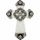 Antiqued Ivory Wall Cross w Black Accents Decorative Resin Wall Decoration