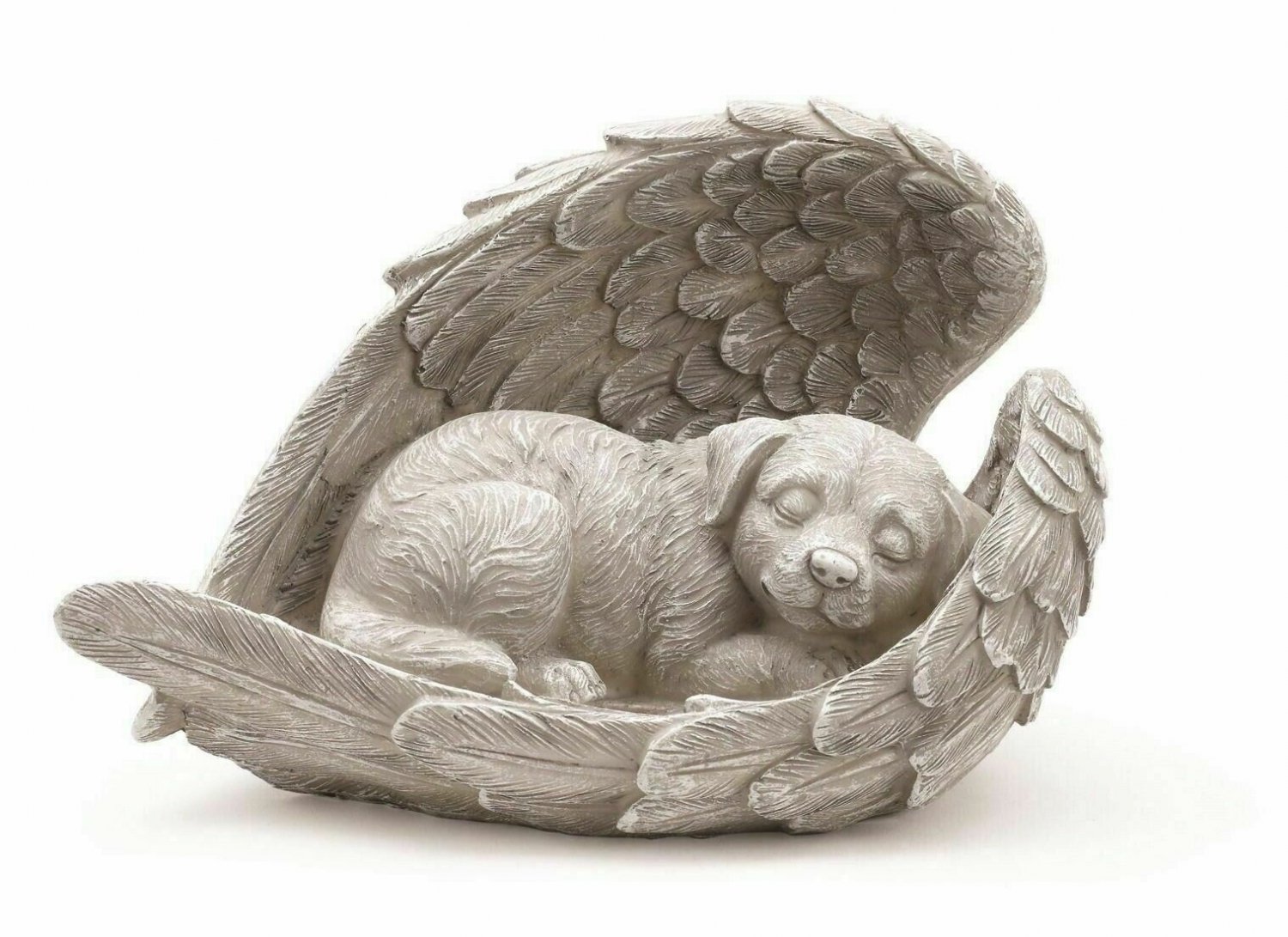 Sleeping Dog in Angel Wings Pet Memorial Statue