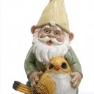 Woodland Pastel Garden Gnome with Bird Patio Lawn Decor