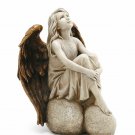 Pondering Angel Sitting on Rocks Thinking Garden Statue