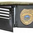 Leather Badge Holder ID Credit Card Wallet RFID Bi fold Black