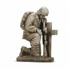 Kneeling Soldier by Cross Praying Military Army Statue Memorial