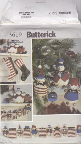 Butterick 3619 Pattern Uncut FF Snowman Patriotic American Flag Christmas Decorations