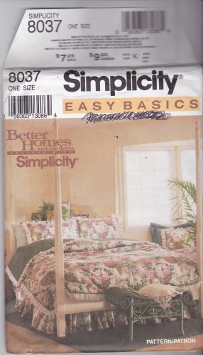 Simplicity 8037 Easy Basics Bedding Pattern Comforter Duvet Cover Dust Ruffle Shams Uncut FF