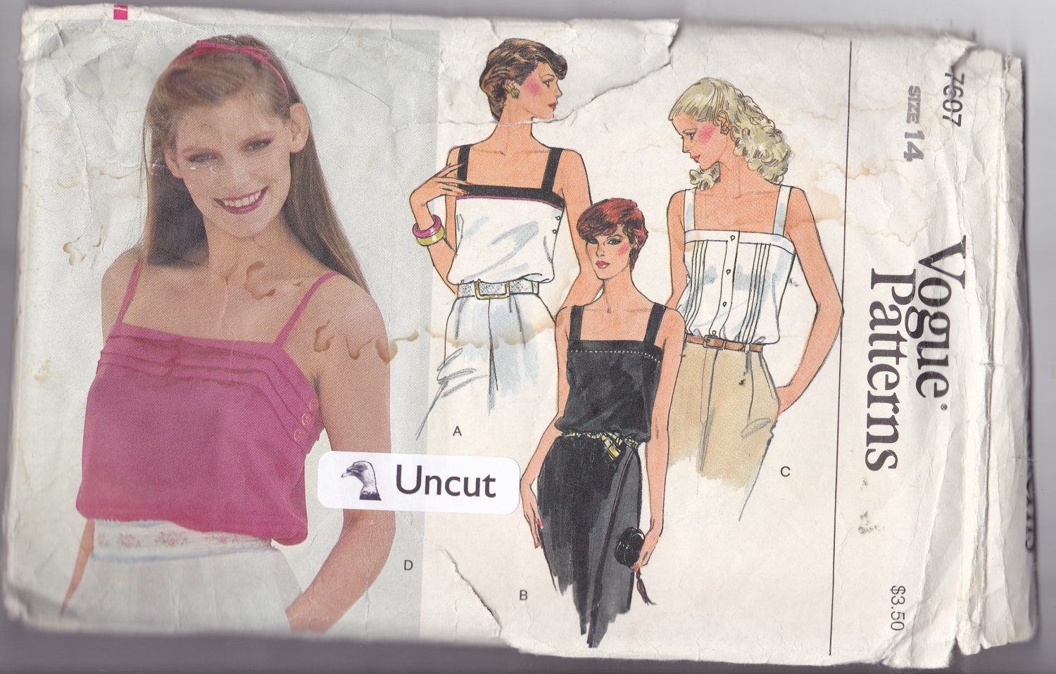 Vogue 7607 Pattern Uncut FF 14 Hip Length Camisole Pin Tucks Buttons