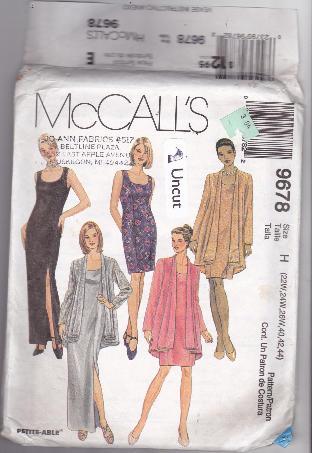 McCall's 9678 Pattern Uncut 22w 24w 26w 40 42 44 Plus Sleeveless Dress ...