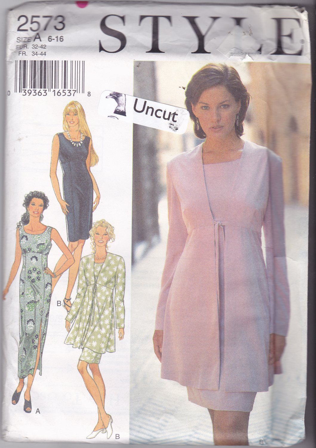 Style 2573 Pattern Uncut FF 6 8 10 12 14 16 Sleeveless Dress Tie Jacket Empire Waist