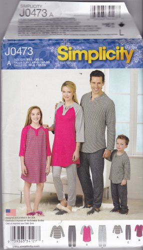 Simplicity J0473 Uncut FF Men Women Children Teens Pajamas Top Pants All Sizes