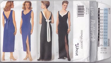 Butterick 4198 Pattern 14 16 18 Uncut Lined Dress Leg Slit Contrast Sweetheart Neckline Donna Ricco