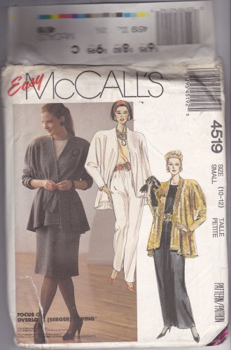McCall's 4519 Pattern 10 12 Uncut Unlined Flared Jacket Top Skirt Pants Sash for Knits