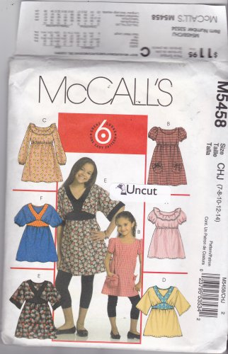 McCall's M5458 Pattern Uncut size 7 8 10 12 14 Girls Pullover Top Dress Ruffles Contrast Bands