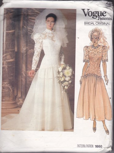 Vogue 1660 Pattern Uncut Size 8 Bust 31.5 Bridal Wedding Dress Train Lace Bodice