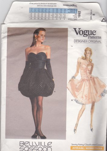 Vogue 1992 Pattern Uncut Size 8 Above Knee Strapless Party Dress Bellville Sassoon