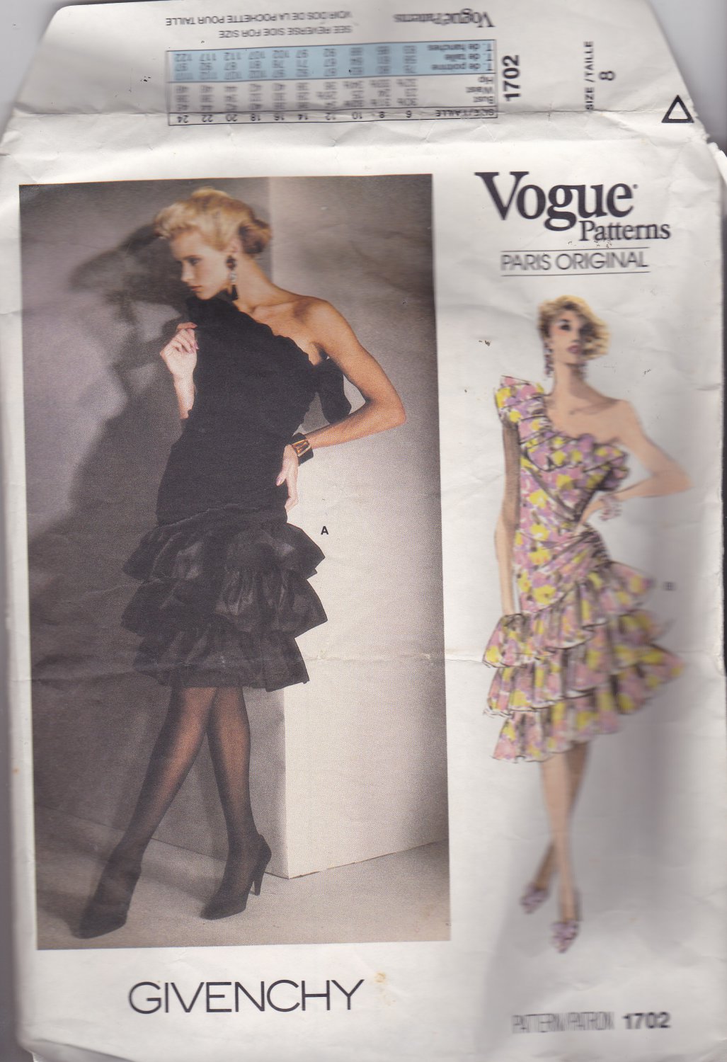 Vogue 1702 Pattern Cut Counted & Pressed Size 8 Bust 31.5 Ruffled One Shoulder Party Dress Givenchy