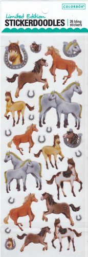 Limited Edition Colorbok Stickerdoodles Horses 26 Bling Foil Glitter Stickers