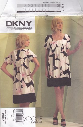 Vogue 1103 Pattern Uncut Size 8 10 12 14 DKNY A-Line Loose Fit Dress Slip Babydoll