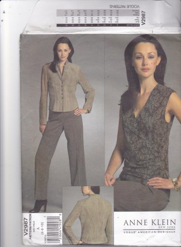 Vogue 2987 Pattern Uncut 6 8 10 Anne Klein Lined Jacket Princess Seams Lined Wrap Top Lined Pants