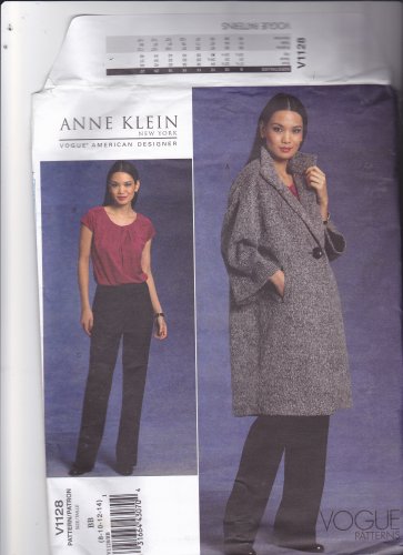 Vogue 1128 Pattern Uncut 8 10 12 14 Anne Klein Lined Coat Cap Sleeve Top Unlined Pants