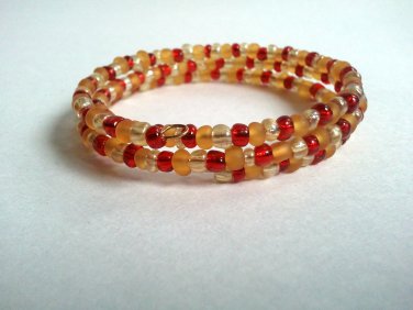Handmade Gold Red Memory Wire Glass Beaded Bracelet