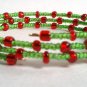 Handmade Red Green Memory Wire Glass Beaded Bracelet