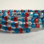 Handmade Teal Aqua Red Memory Wire Glass Beaded Bracelet