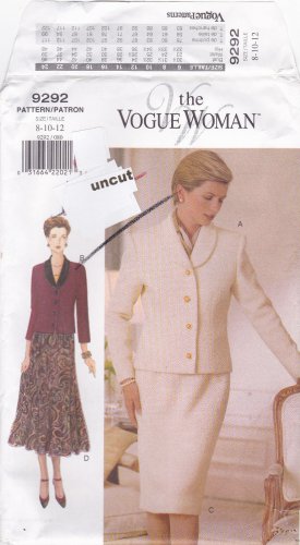 Vogue Woman 9292 Easy Pattern 8 10 12 Lined Jacket Skirt Uncut