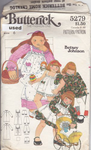 Vintage Butterick Pattern 5279 Girls' Dress Pinafore Bloomers 6 Betsey Johnson Cut Complete