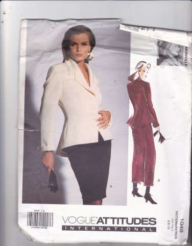Vogue Attitudes 1048 Pattern Uncut 6 8 10 Jacket Flared Hem Shawl Collar Skirt Myrene De Premonville