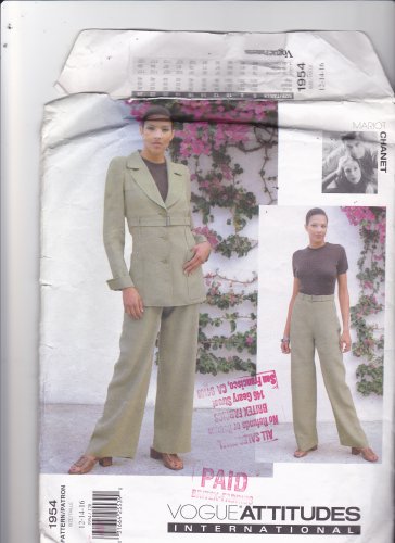 Vogue Attitudes 1954 Pattern Uncut 12 14 16 Lined Belted Jacket Wide Leg Pants Mariot Chanet