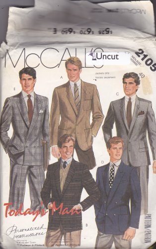 McCall's 2105 Pattern Uncut Men Lined Jacket 40 Palmer & Pletsch Single or Double Breasted
