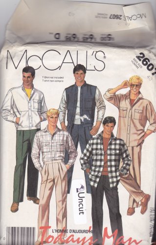 McCall's 2607 Pattern Uncut Men 40 Unlined Casual Jacket Vest Shirt Front Pleat Pants Waist 34