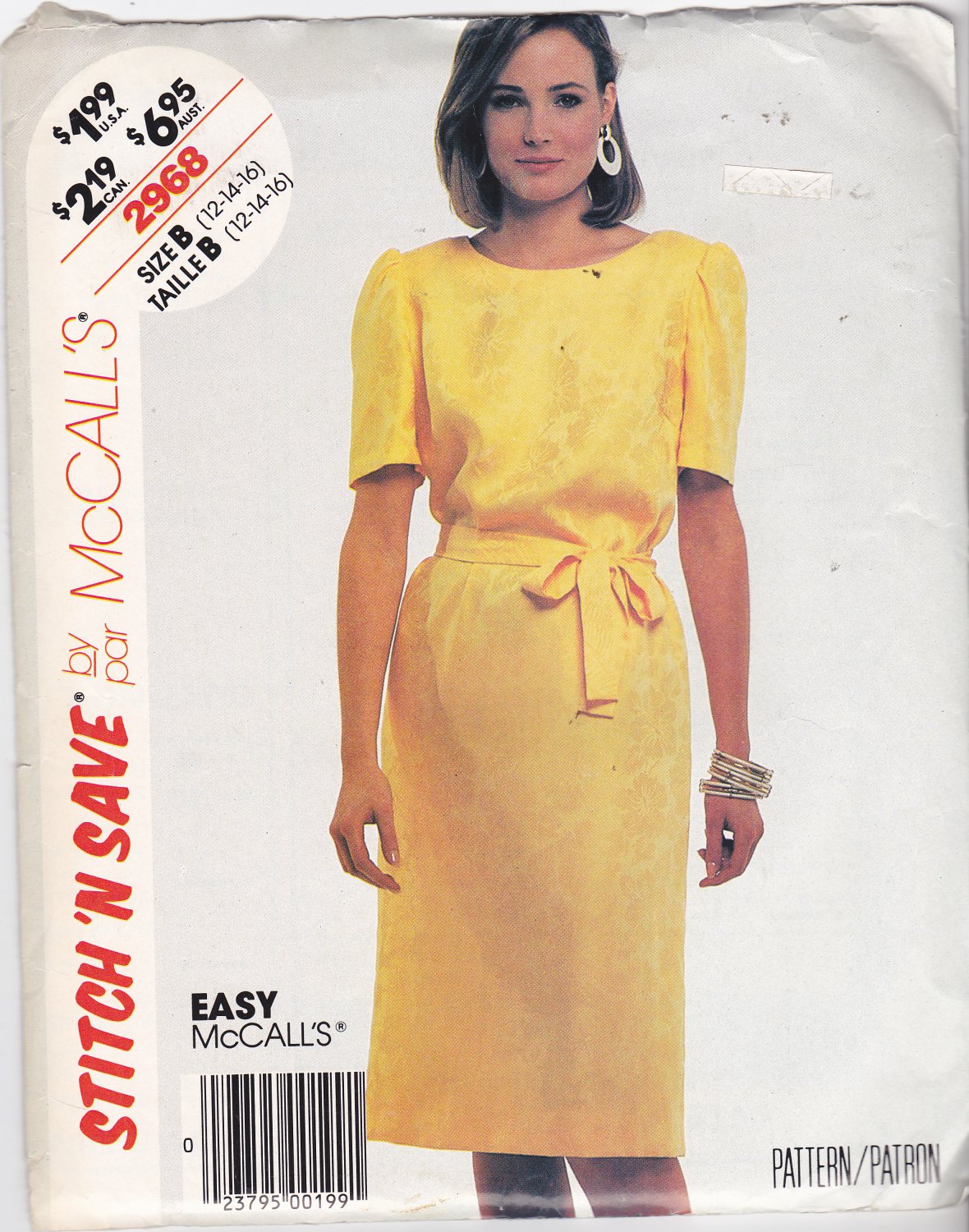 McCall's Stitch N Save 2968 Pattern 12 14 16 18 Uncut Straight Dress Round Neckline Short Sleeves