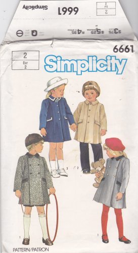 Simplicity 6661 Pattern Uncut 2 Breast 21 Boy Girl Children Toddlers Classic Lined Coat