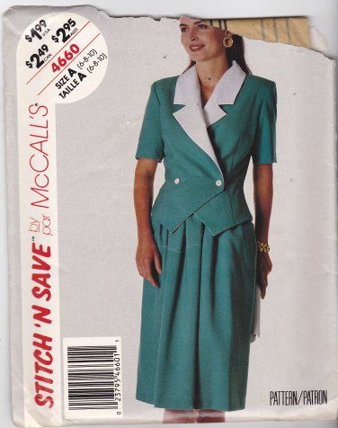 McCall's Stitch N Save 4660 Pattern 6 8 10 Uncut Unlined Jacket Skirt Short Sleeves